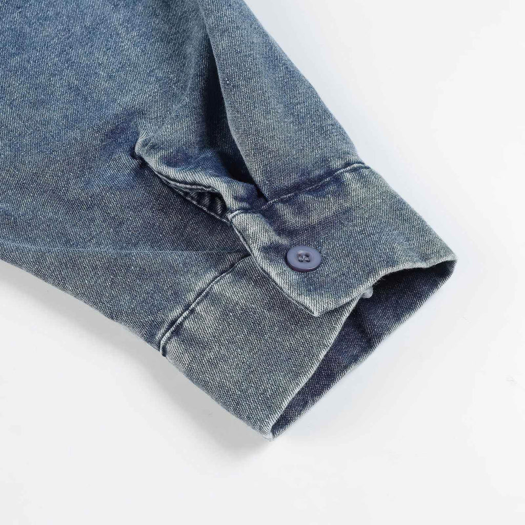 Corduroy & Denim Cartoon Patch Shirt - Unisex Oversized Street Style