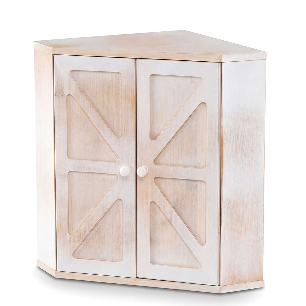 Corner Bread Box for Kitchen Counter Bamboo Double Layer Breadbox Organizer-White