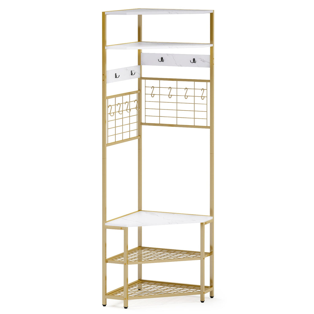 5-Tier Corner Hall Tree with Shoe Storage Bench