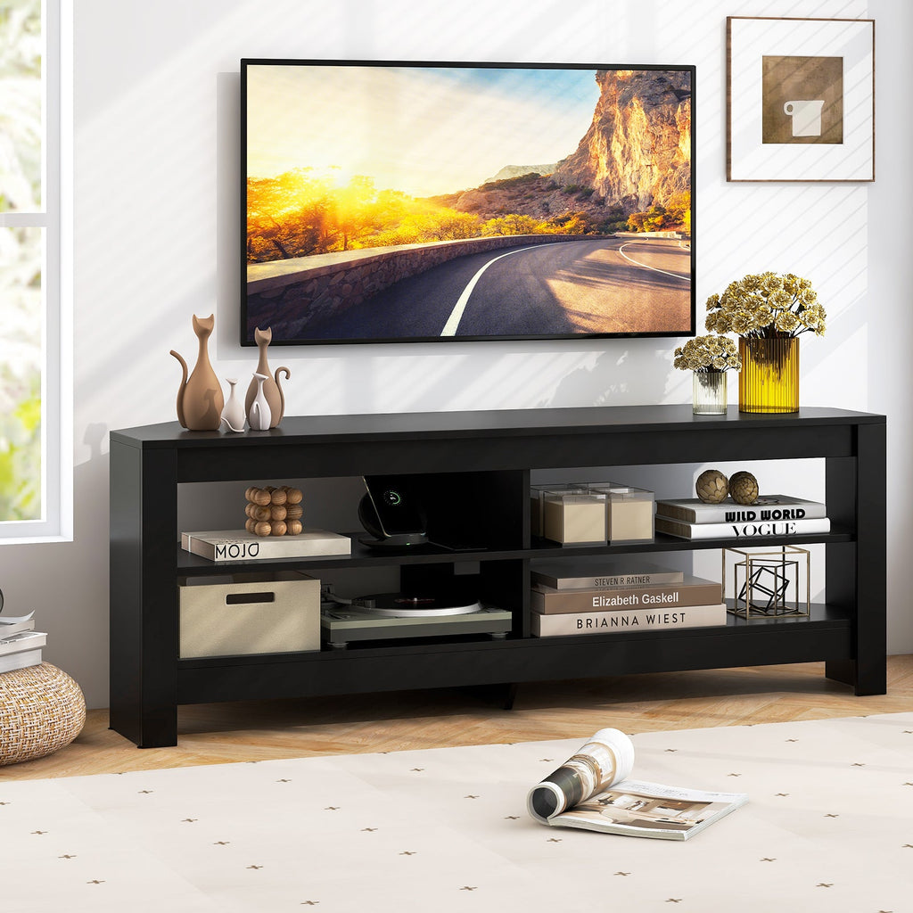 Corner TV Stand with Power Outlet and 4 Open Storage Shelves
