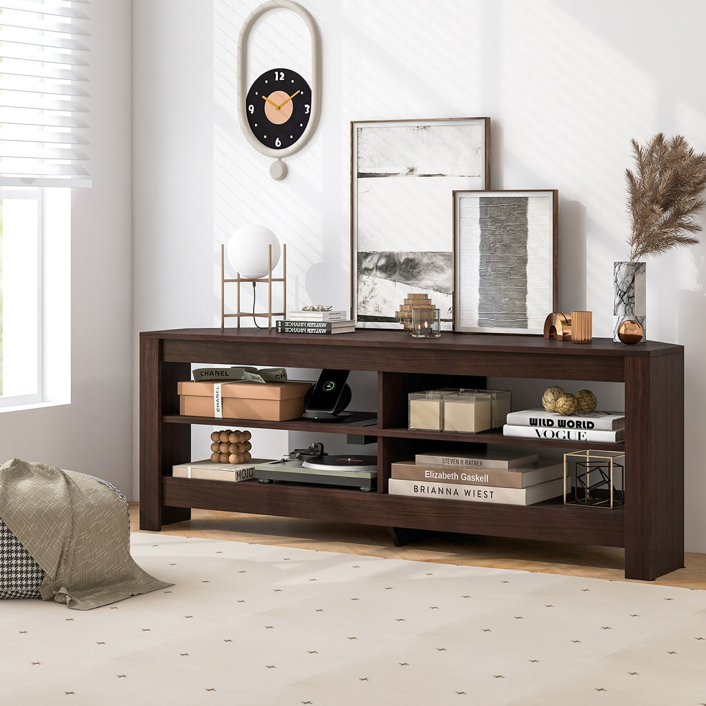 Corner TV Stand with Power Outlet and 4 Open Storage Shelves