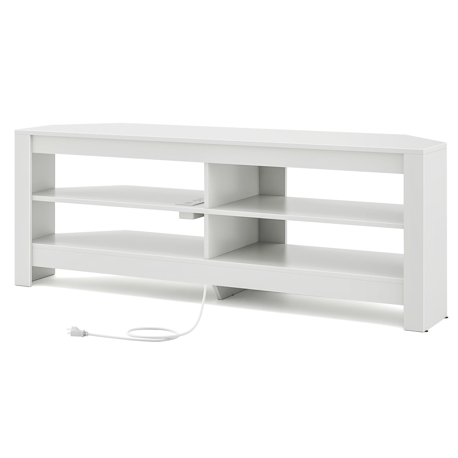 Corner TV Stand with Power Outlet and 4 Open Storage Shelves