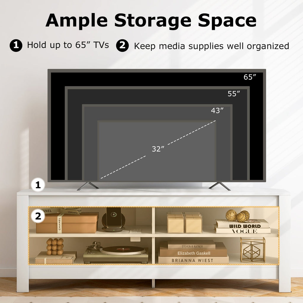 Corner TV Stand with Power Outlet and 4 Open Storage Shelves