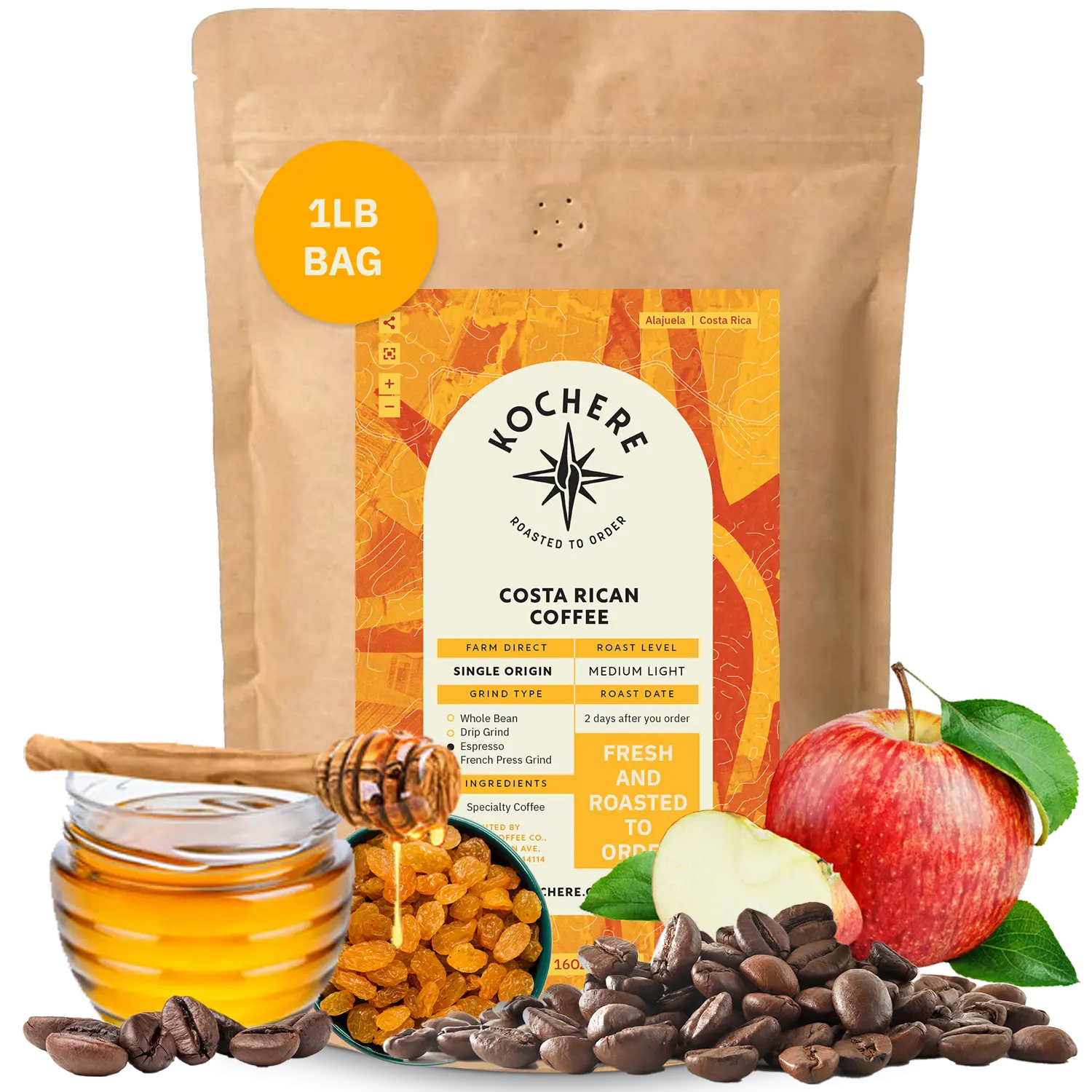 Kochere Coffee Costa Rican Alajuela Medium Roast - Sweet Apple, Raisin Notes