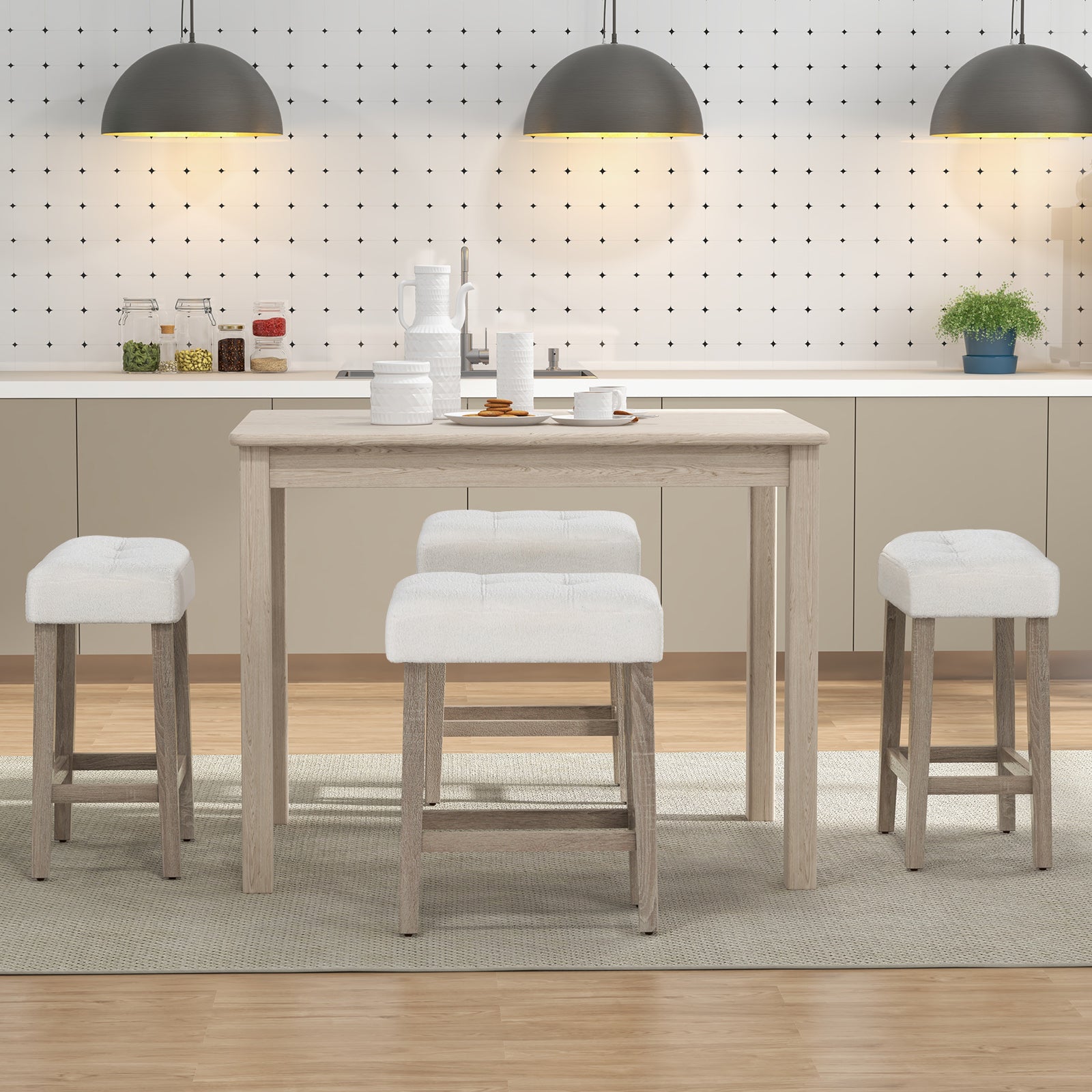 Modern Counter Height Bar Stools Set of 2 with Rubber Wood Legs