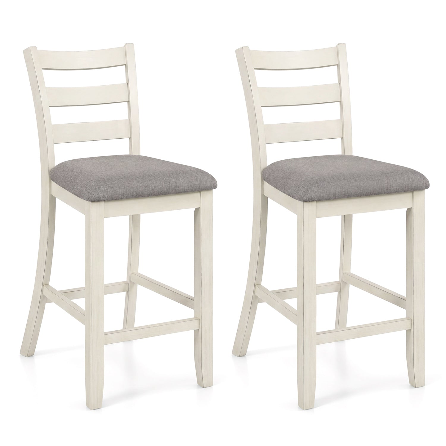 2 Pieces Counter Height Chairs with Fabric Seat and Rubber Wood Legs