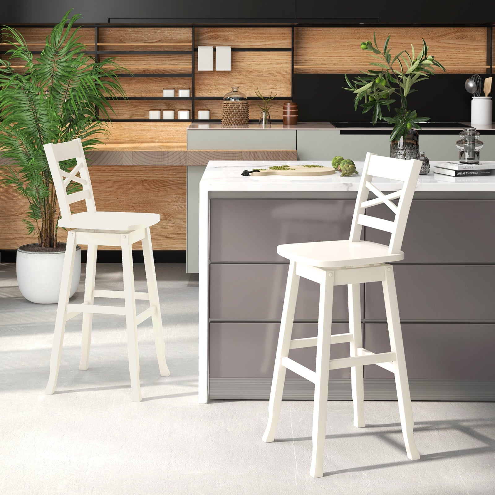Swivel 30-Inch Bar Height Stool Set of 2 with Footrest