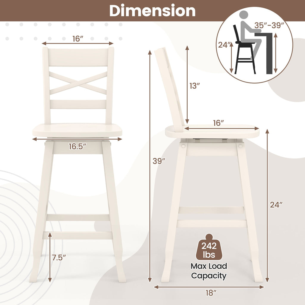 Swivel 24-Inch Counter Height Stool Set of 2 with Inclined Backrest