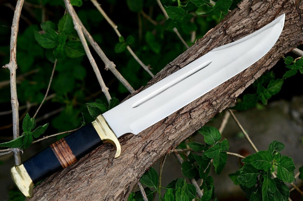 Crocodile Dundee Bowie Knife – 15" Handmade J2 Steel Blade with Brass Guard & Leather Wrapped Handle