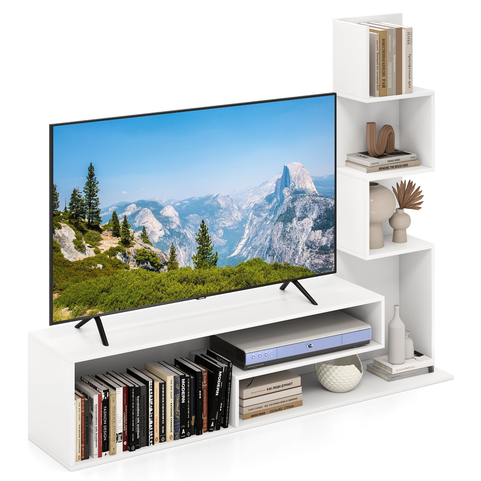 Cube TV Stand for TVs up to 50 Inch Media Console Table with Storage Shelves