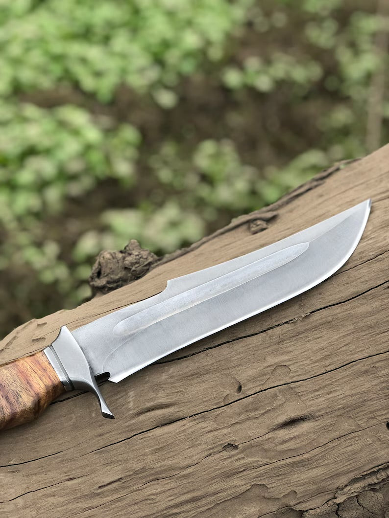 Custom Handmade 15-Inch D2 Steel Acid Wash Bowie Knife with Rosewood Handle and Steel Guard