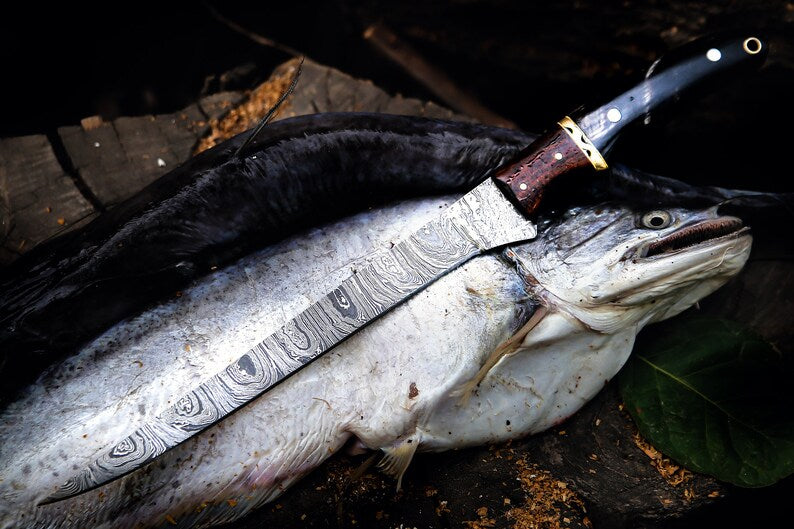 Custom Handmade 13-Inch Damascus Steel Fillet Knife with Buffalo Horn Handle