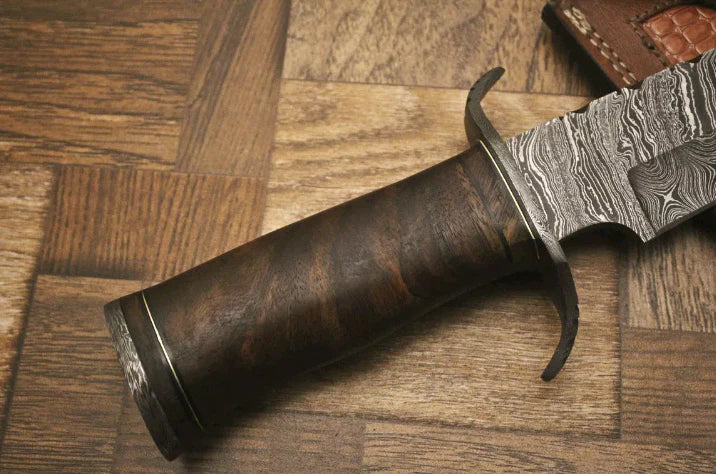 Custom Handmade 13-Inch Damascus Steel Bowie Knife with Rosewood Handle and Damascus Guard