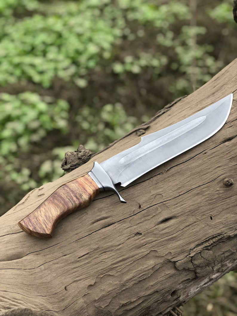 Custom Handmade 15-Inch D2 Steel Acid Wash Bowie Knife with Rosewood Handle and Steel Guard