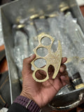 Hand-Engraved Brass Knuckle – Polished Finish with Leather Carry Case