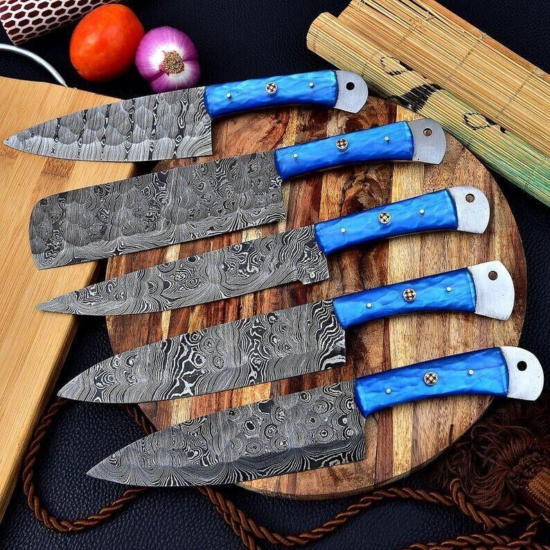 Custom Handmade Damascus Knife Kitchen Set