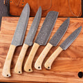 Handmade Damascus Knife Set with Camel Bone Handles