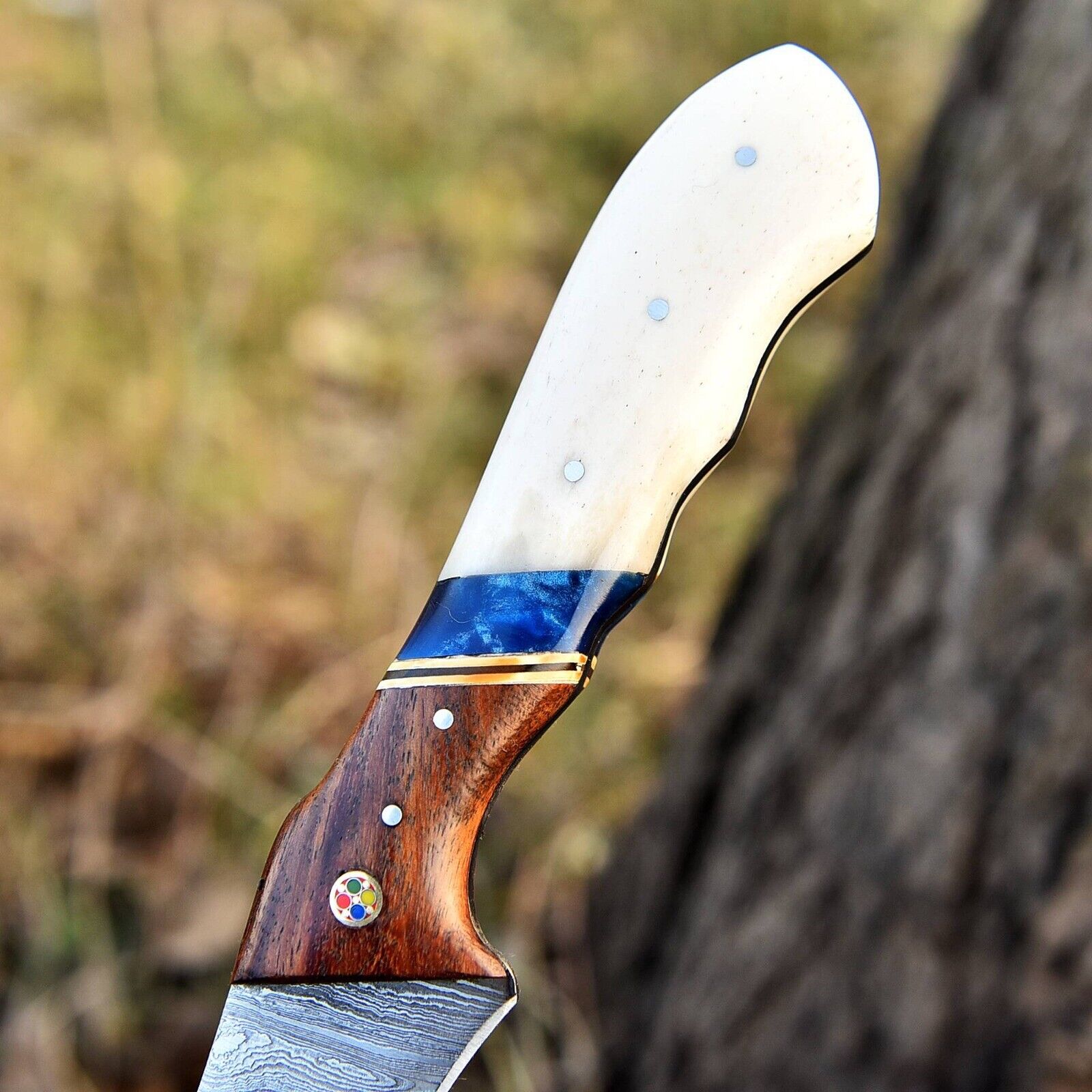 Handmade Damascus Steel Best Fillet Knife – Camel Bone & Rosewood Handle with Leather Sheath