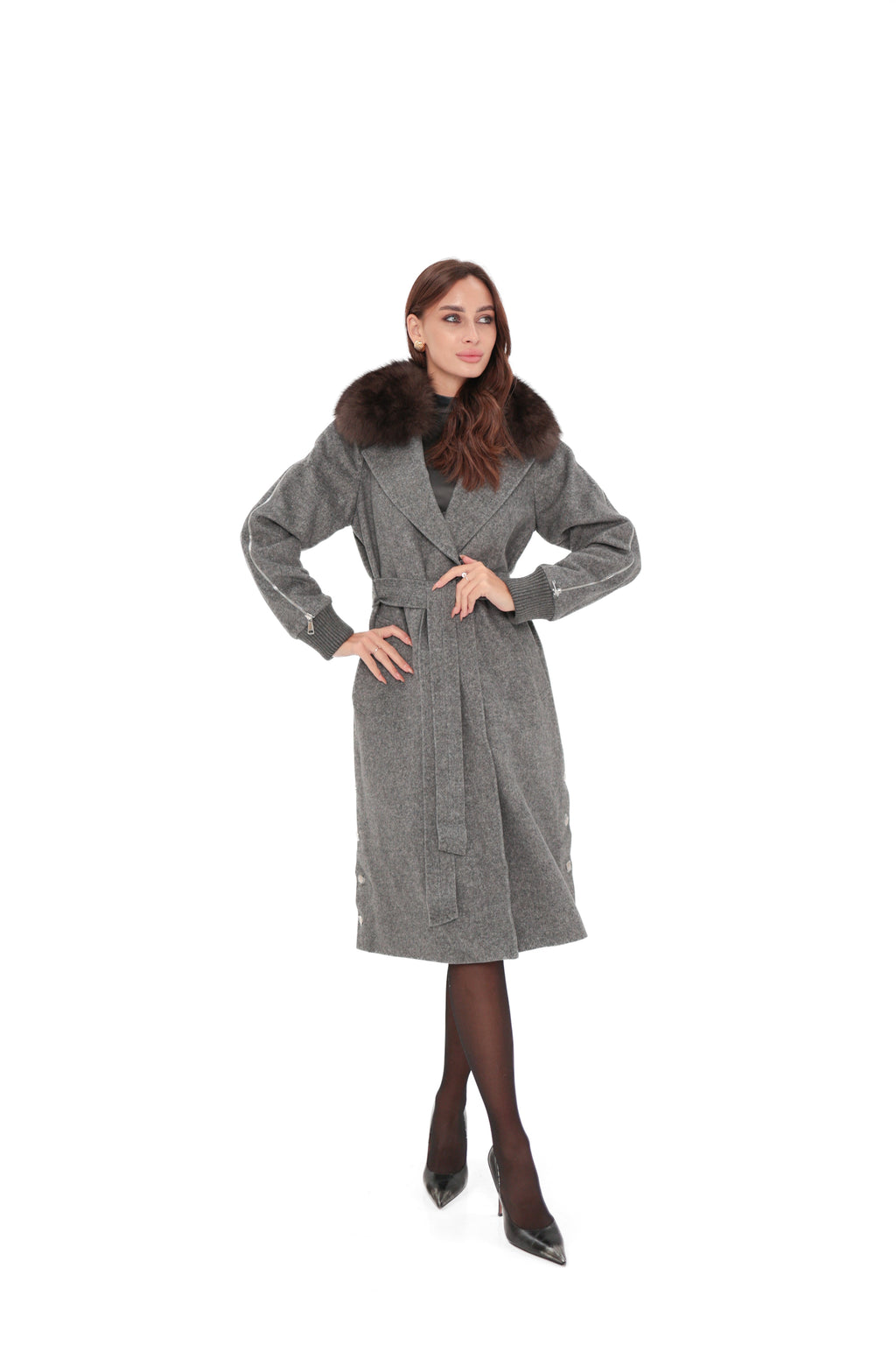 Carolina Genuine Polar Fox Wool Coat