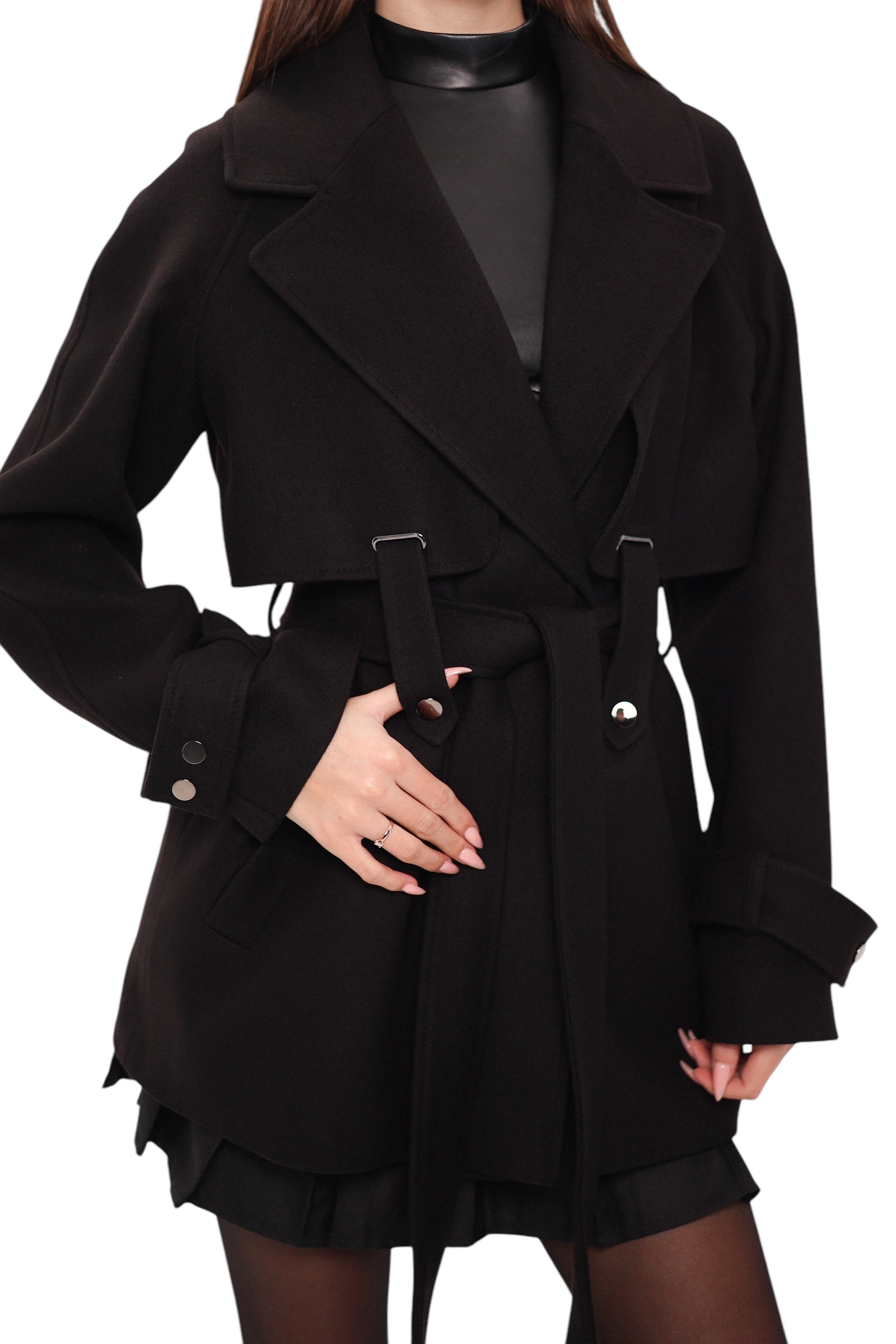 Karina Midi Cashmere Wool Blend Coat In Black