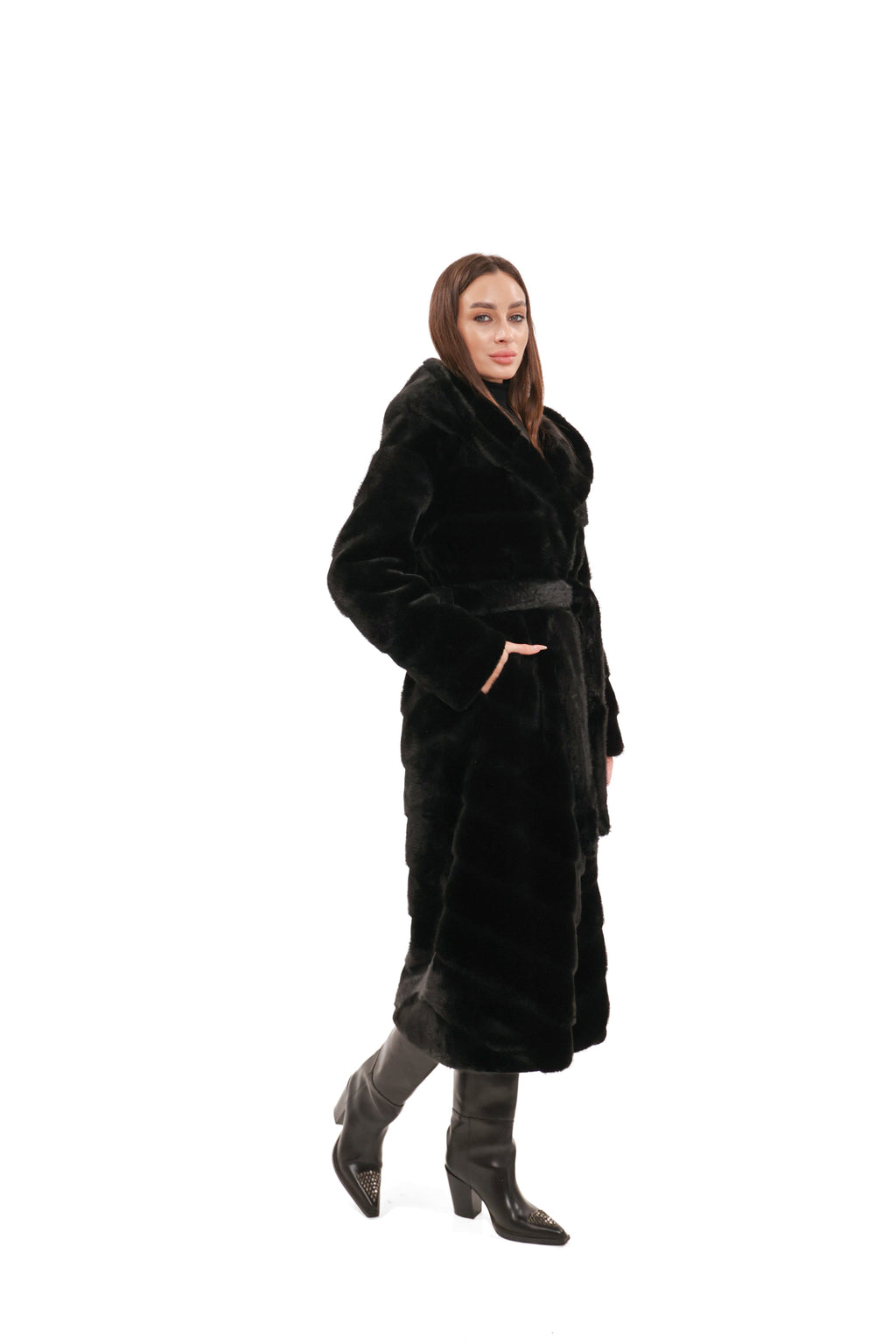 Faux Mink Effect Fur Hooded Coat