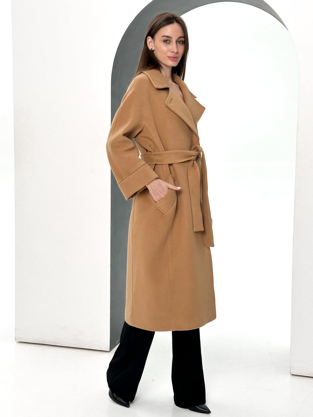 Monique Tailored Cashmere Wool Blend Coat in Bluff