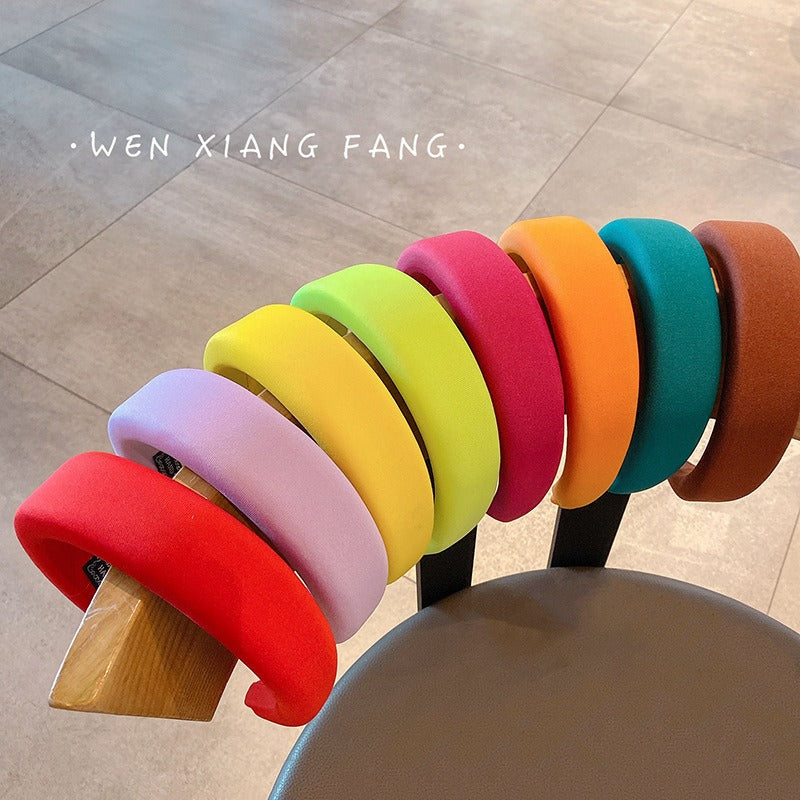 Candy colored thick sponge hair hoop for women's solid color wide edged and minimalist headband