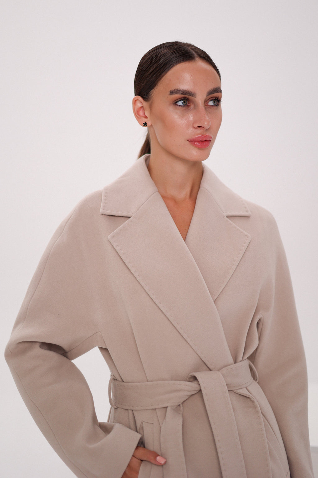 Cambridge Comfort Wraparound Wool Cashmere Coat in Nude