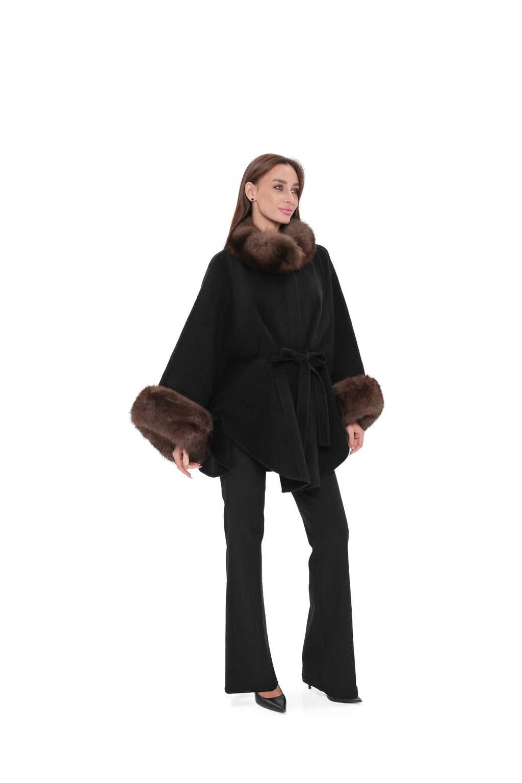 Genuine Polar Fox Fur Double Face Wool Poncho