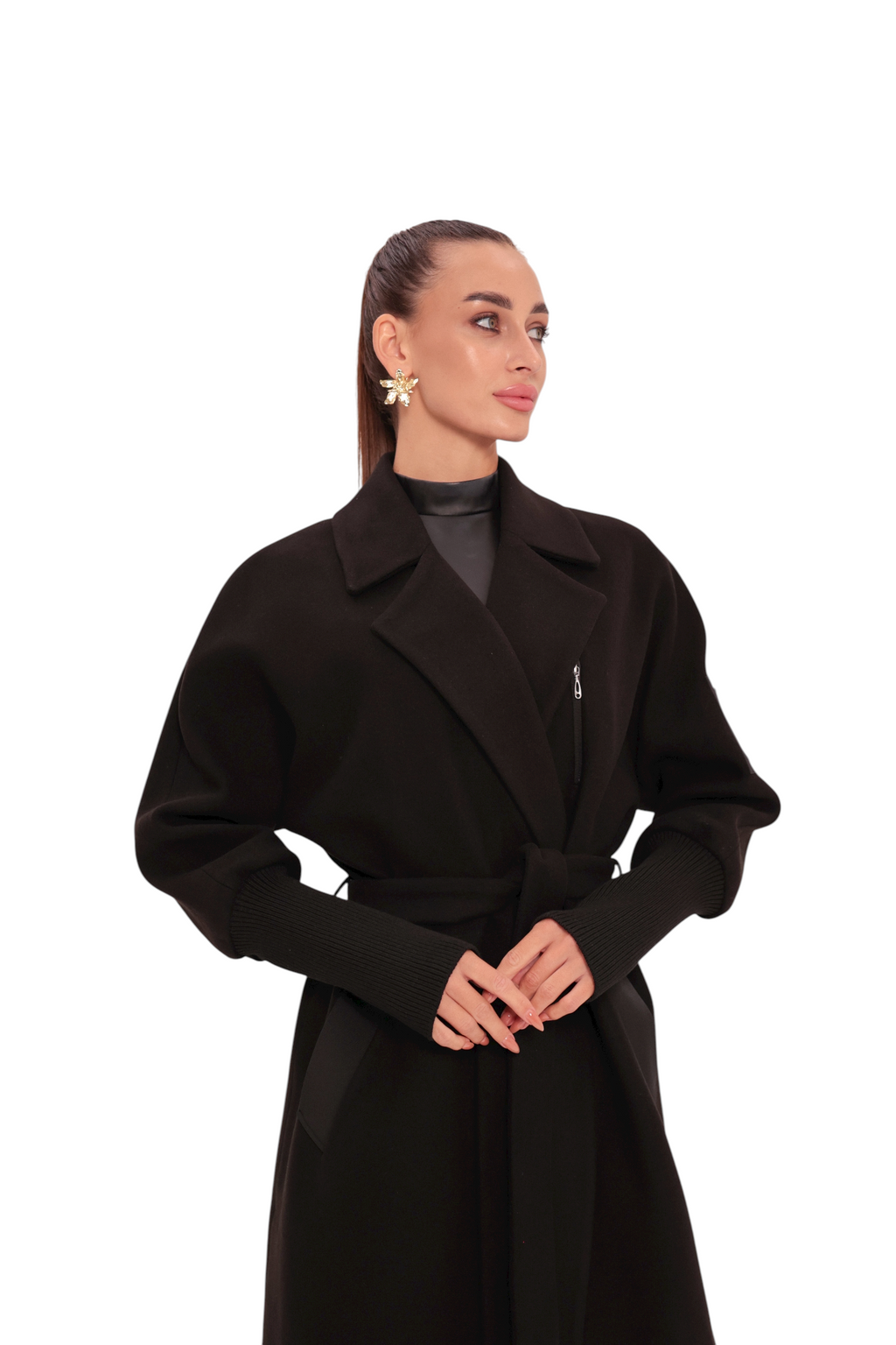 Miru Cashmere Wool Blend Overcoat in Black