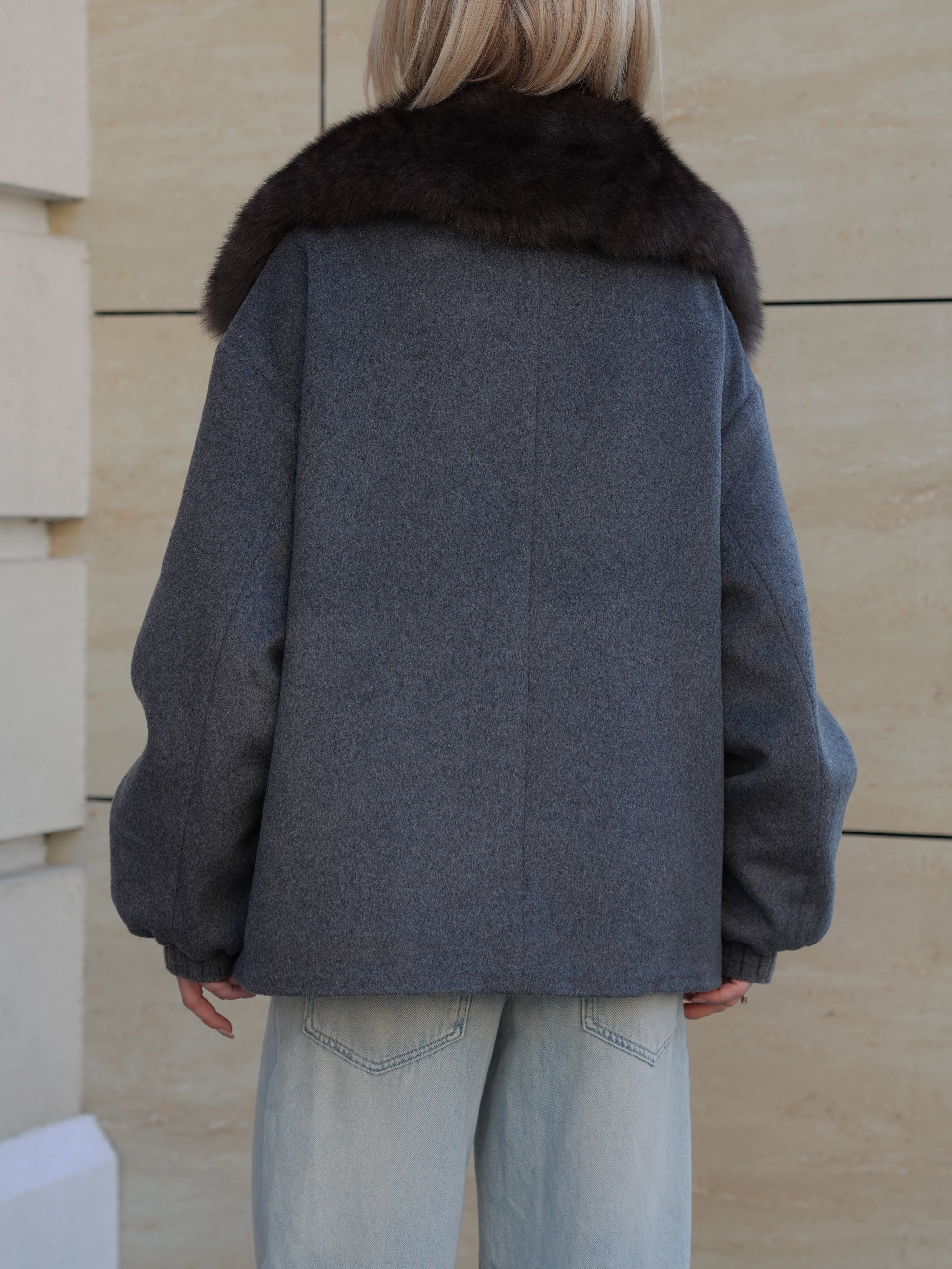 Rimini Genuine Fur Trim Wool Blend Parka in Graphite