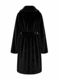 Faux Mink Effect Fur Coat in Black