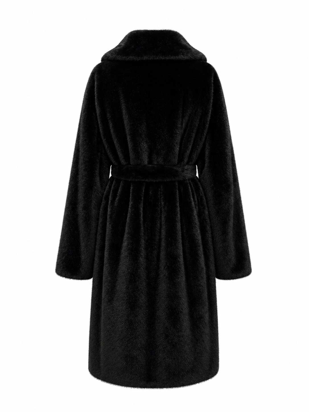Faux Mink Effect Fur Coat in Black
