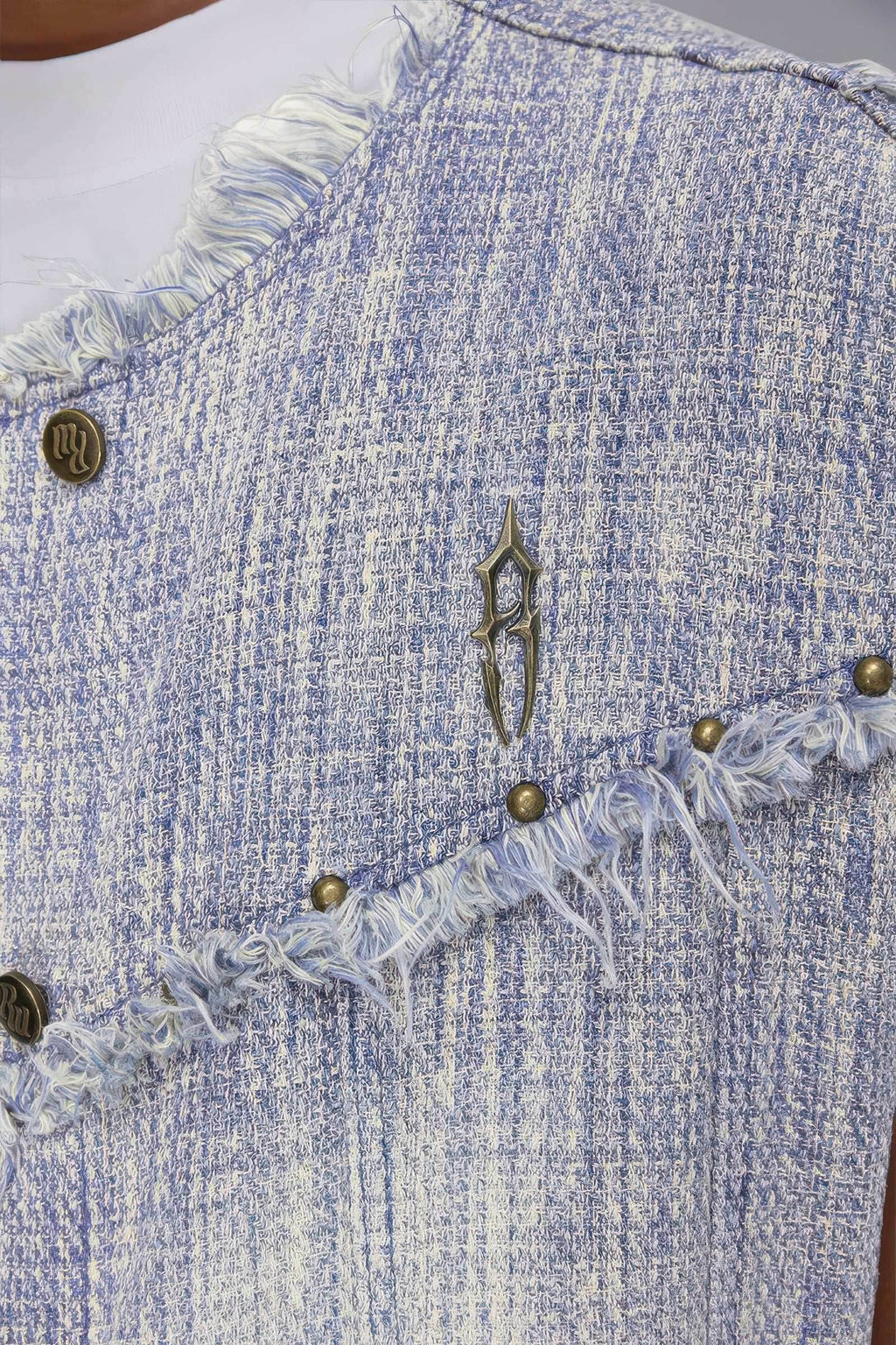 Distressed Denim Vest - Washed Rivet & Frayed Hem Design