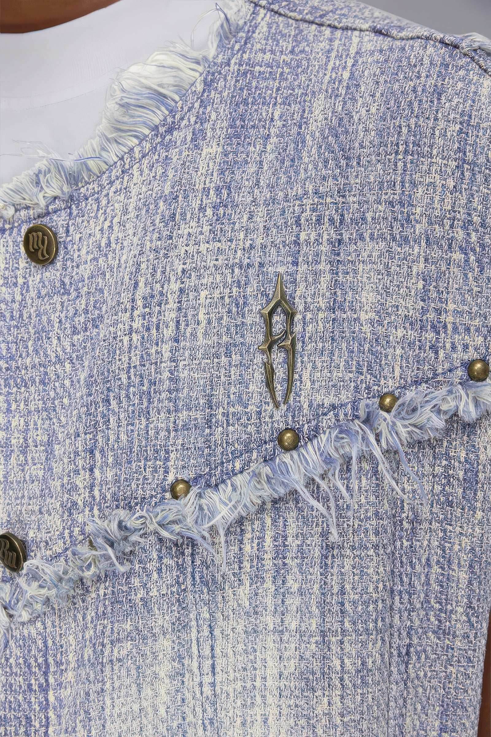 Distressed Denim Vest - Washed Rivet & Frayed Hem Design