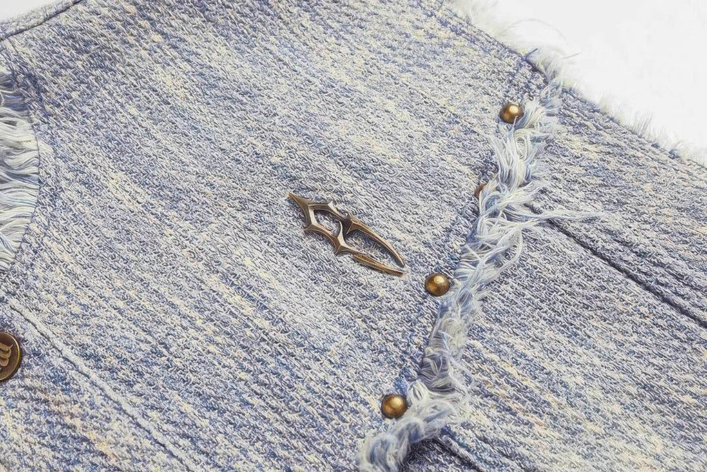 Distressed Denim Vest - Washed Rivet & Frayed Hem Design