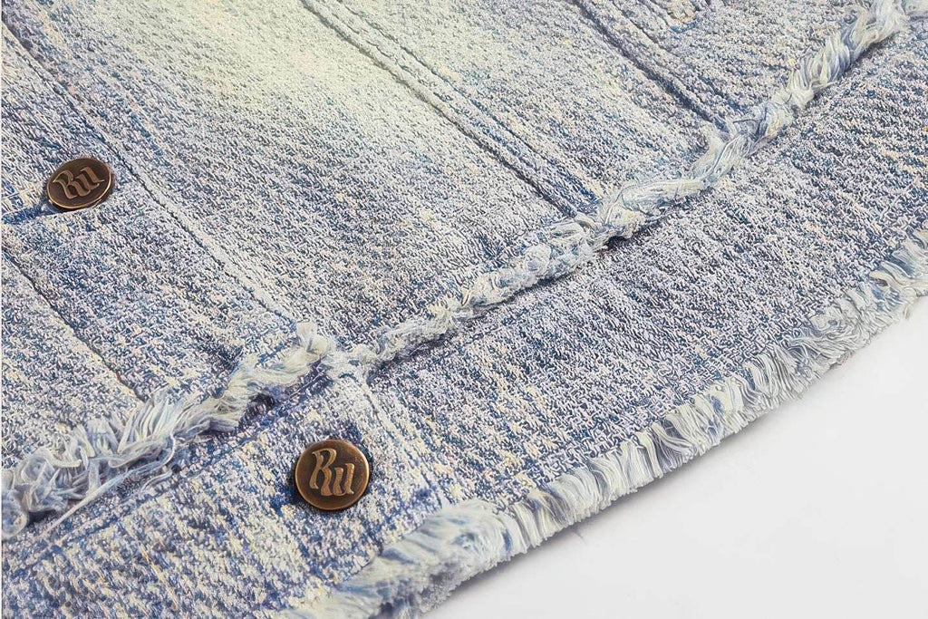 Distressed Denim Vest - Washed Rivet & Frayed Hem Design