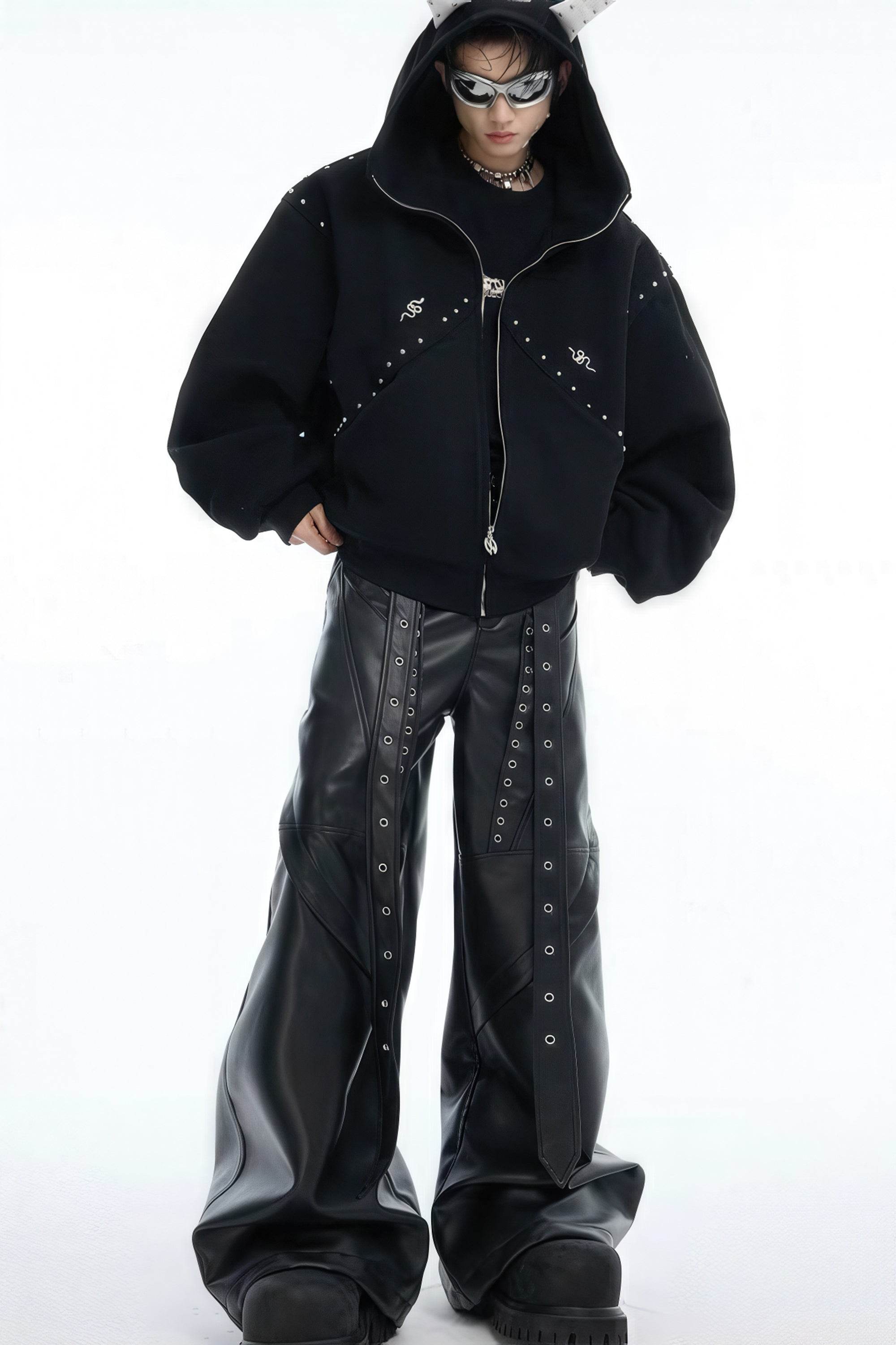 Doberman Dog Hooded Jacket with Rivet Accents