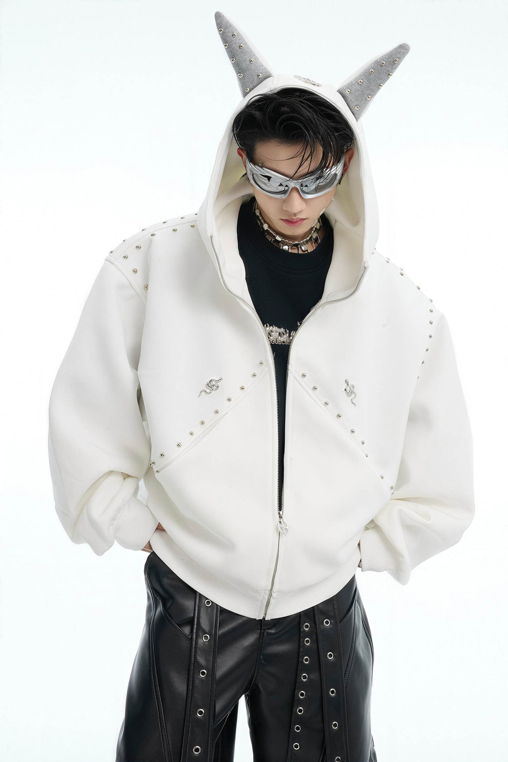 Doberman Dog Hooded Jacket with Rivet Accents