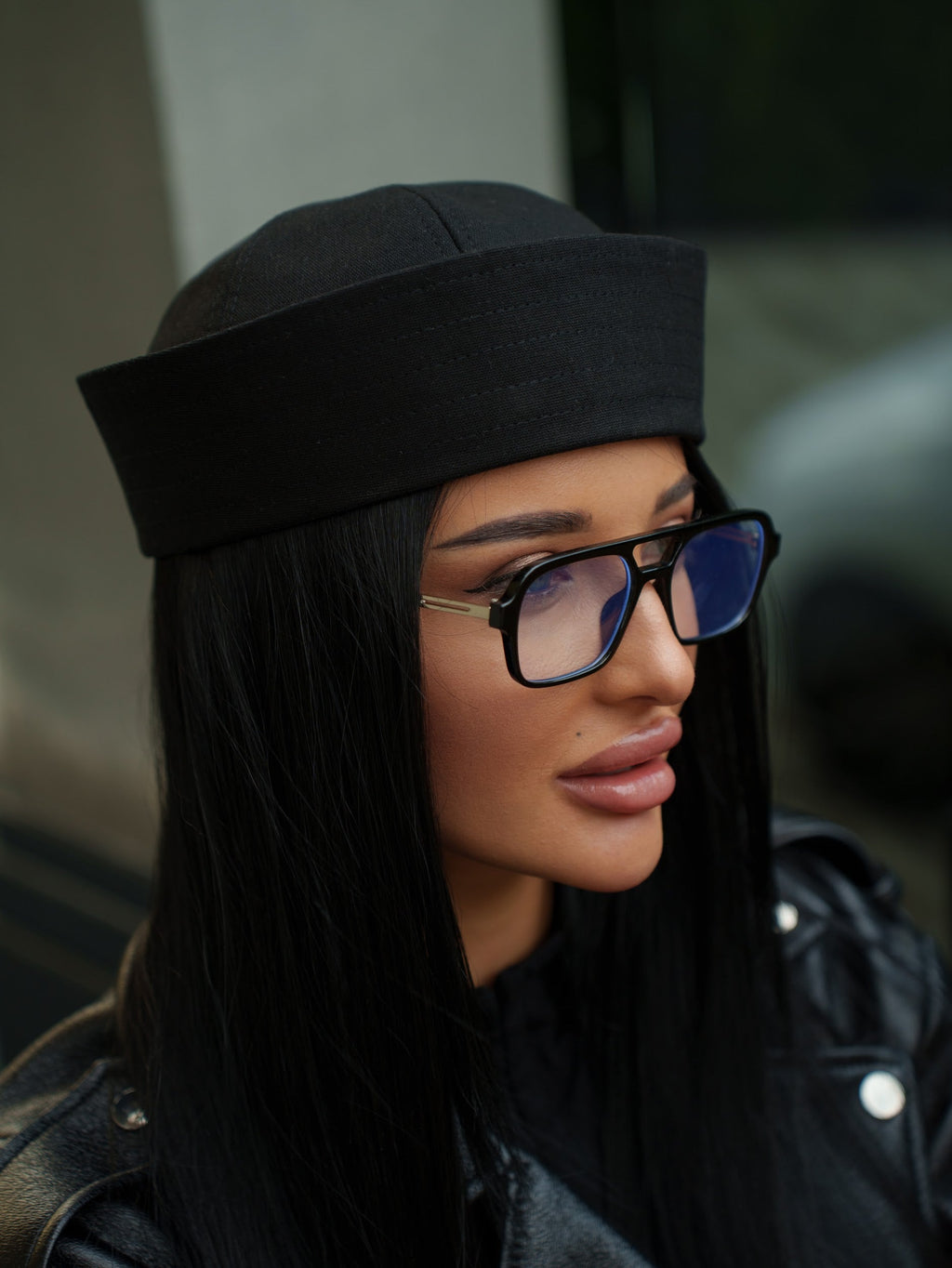 Sailor Cotton Folded Brim Hat in Black
