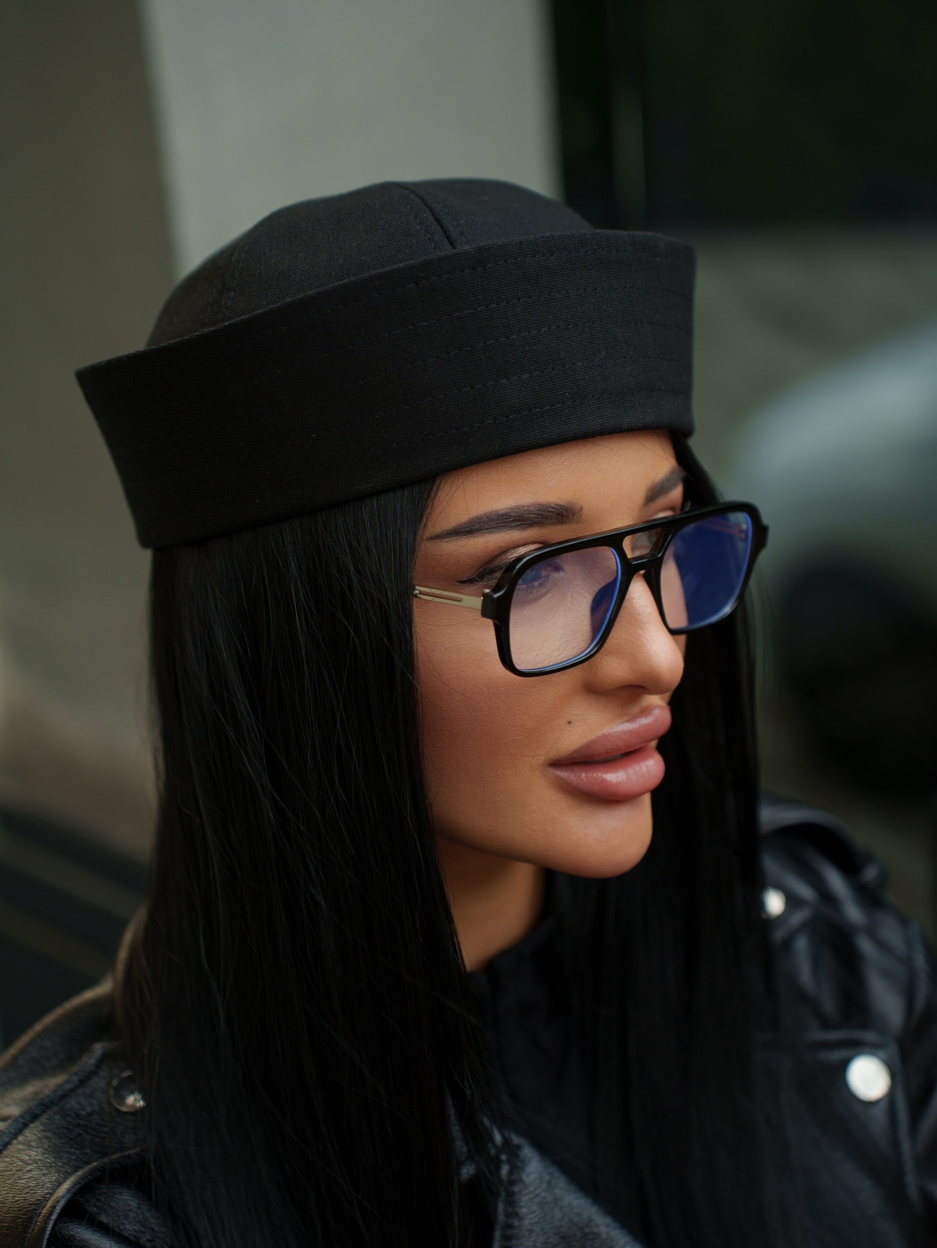 Sailor Cotton Folded Brim Hat in Black