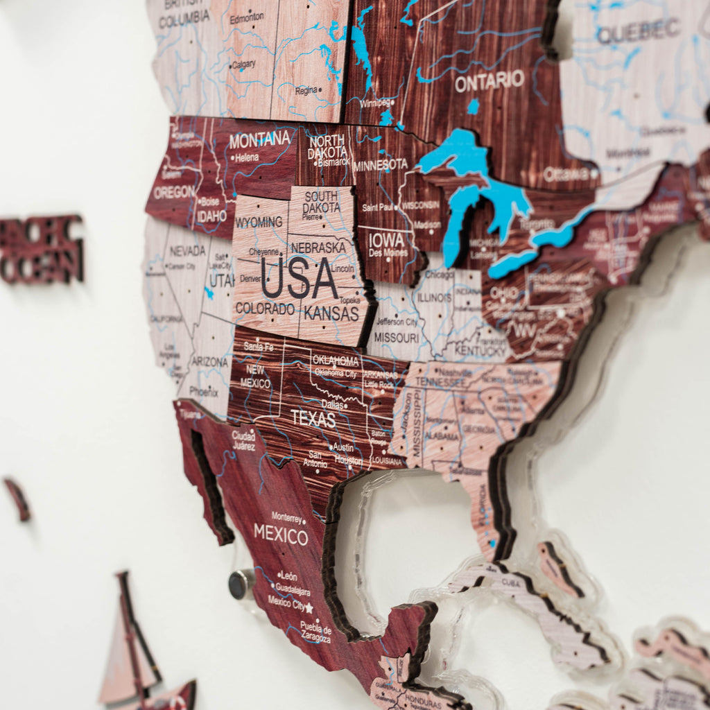 3D LUMINOUS LED Wooden World Map 2.0 Cappuccino