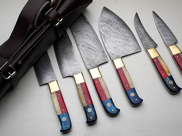 Premium Custom Handmade Damascus Steel Knife Set – Camel Bone & Pakkawood Handles