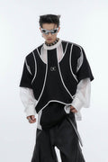 Deconstructed Split Hoodie - Heavyweight Metal Trim with Shoulder Pads