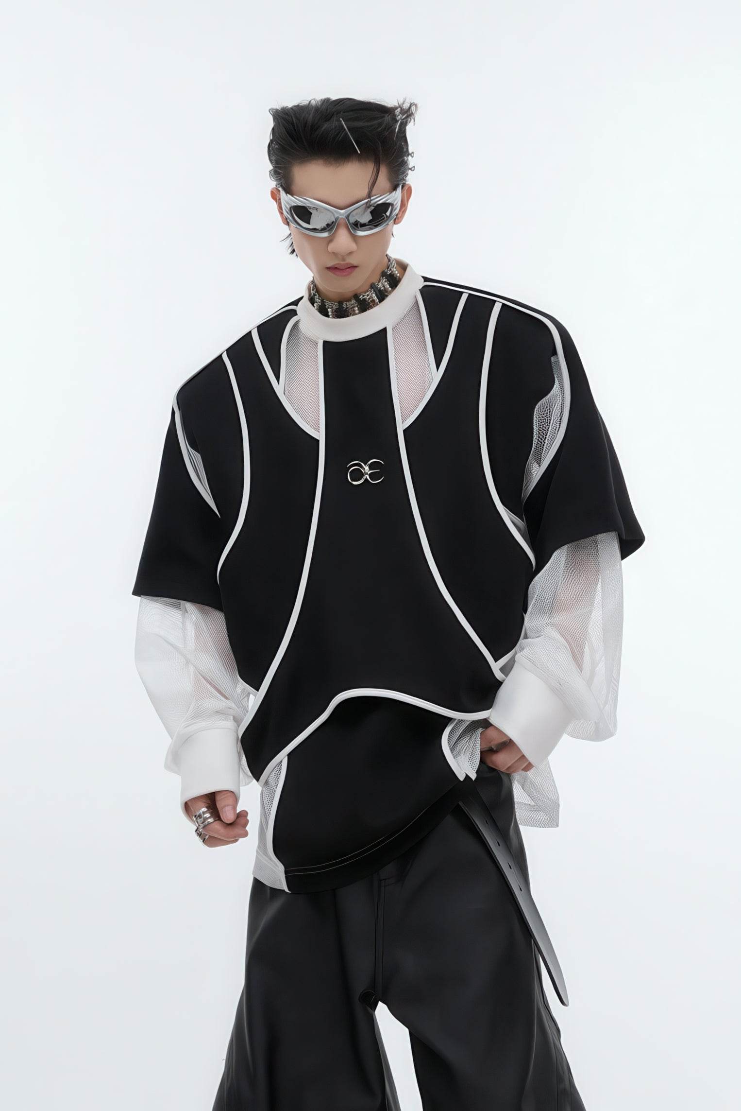 Deconstructed Split Hoodie - Heavyweight Metal Trim with Shoulder Pads