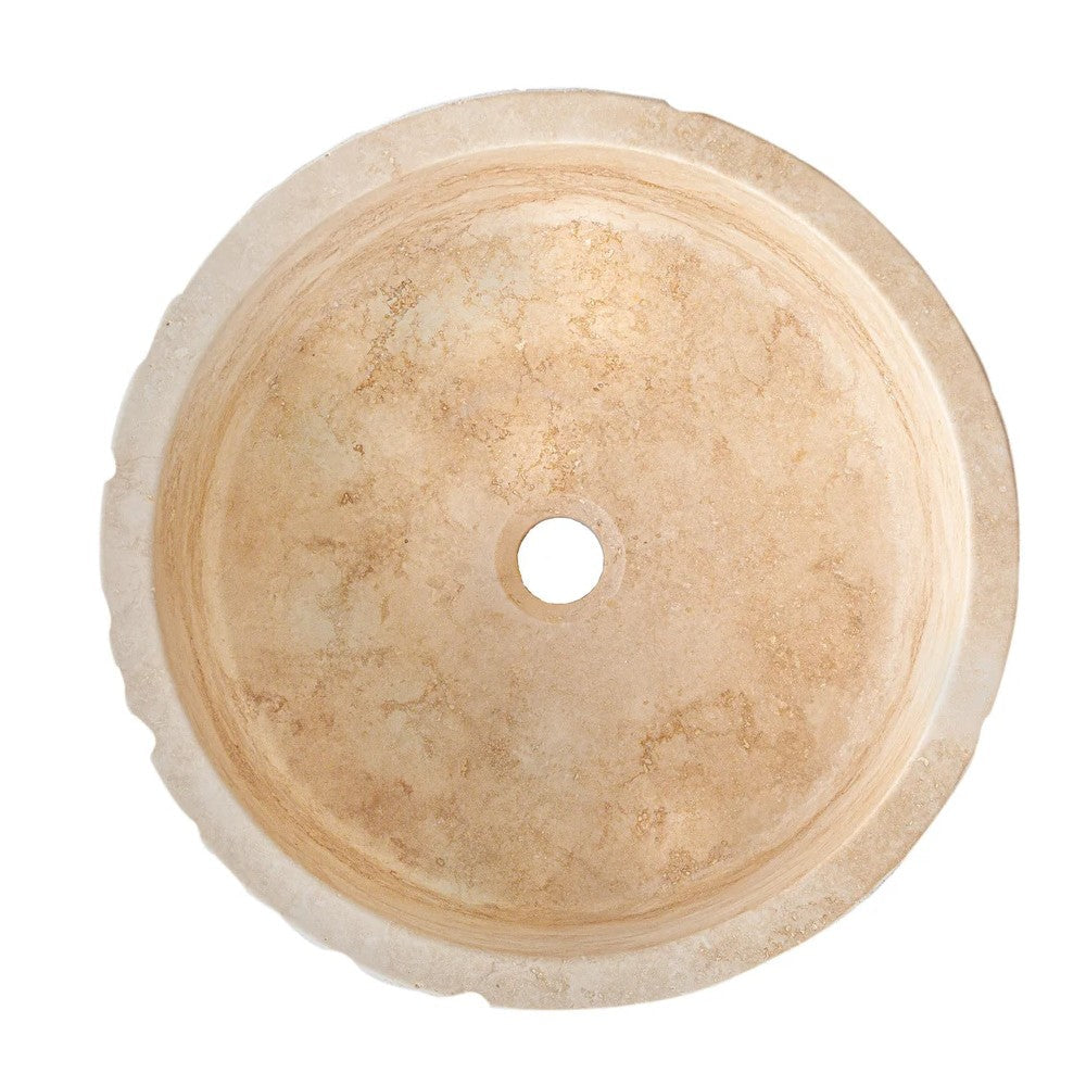 Denizli Beige Travertine Vessel Sink Rustic Hand Chiseled Exterior Honed Interior D16