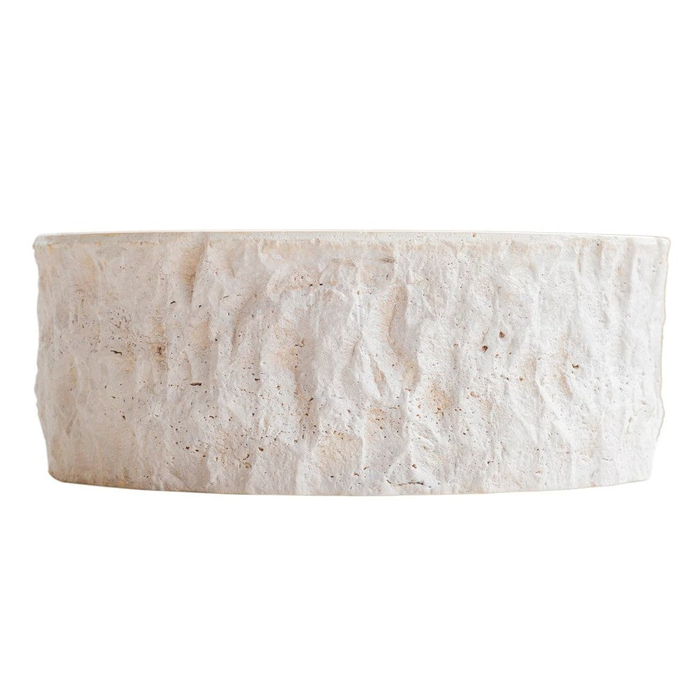 Denizli Beige Travertine Vessel Sink Rustic Hand Chiseled Exterior Honed Interior D16