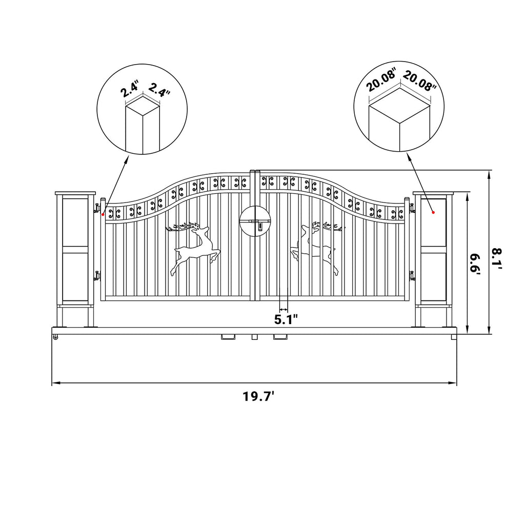 20x8 ft Dual Swing Driveway Gate with Ornamental Posts