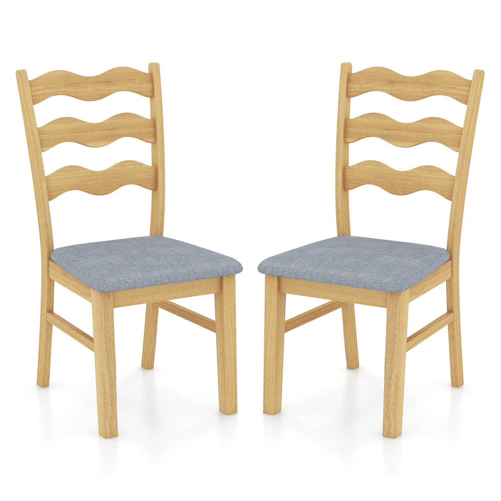 Dining Chair Set of 2 Linen Fabric Upholstered Kitchen Chairs with Padded Seat-Natural