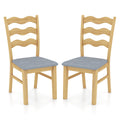 Dining Chair Set of 2 Linen Fabric Upholstered Kitchen Chairs with Padded Seat-Natural